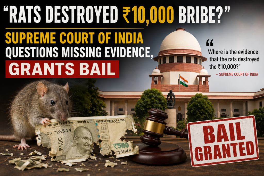 Rats Destroyed ₹10,000 Bribe?”: Supreme Court of India Questions Missing Evidence, Grants Bail