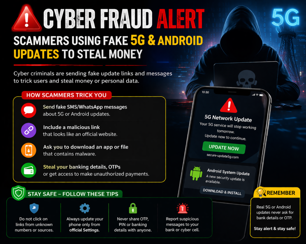 Cyber Fraud Alert: Scammers Using Fake 5G & Android Updates to Steal Money