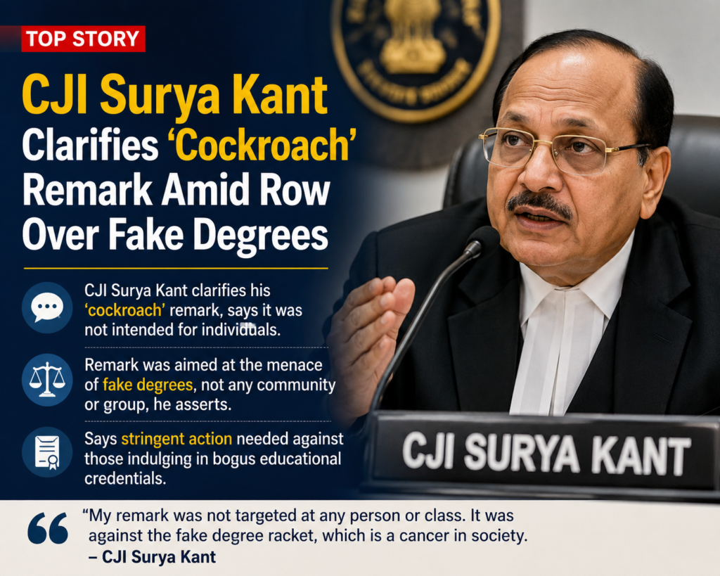 CJI Surya Kant Clarifies ‘Cockroach’ Remark Amid Row Over Fake Degrees