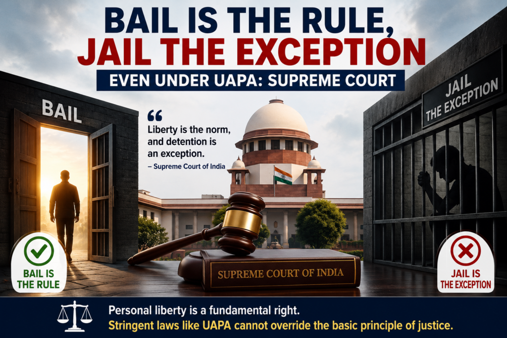 “Bail Is the Rule, Jail the Exception Even Under UAPA: Supreme Court”