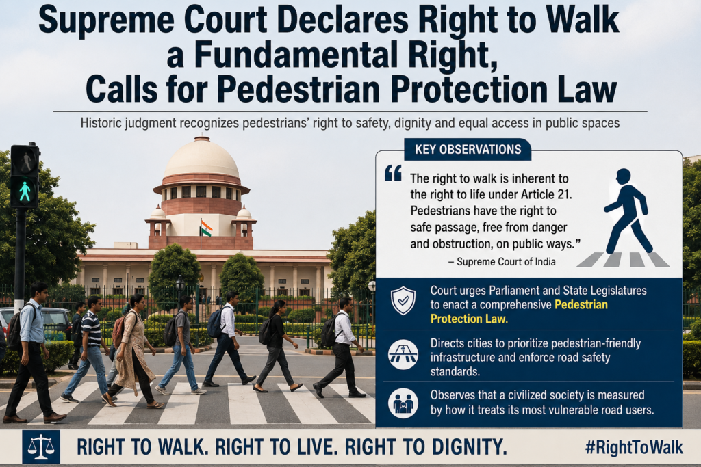 Supreme Court Declares Right to Walk a Fundamental Right, Calls for Pedestrian Protection Law