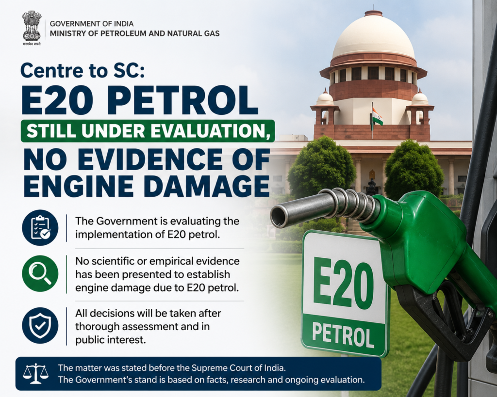 Centre to SC: E20 Petrol Still Under Evaluation, No Evidence of Engine Damage